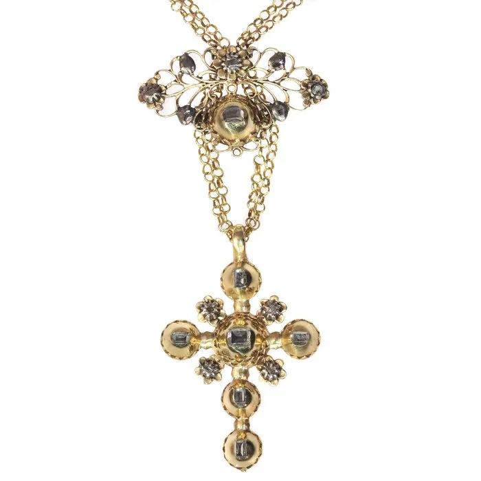 Necklace - 18 kt. Yellow gold - Diamond - Cross, Georgian 1730