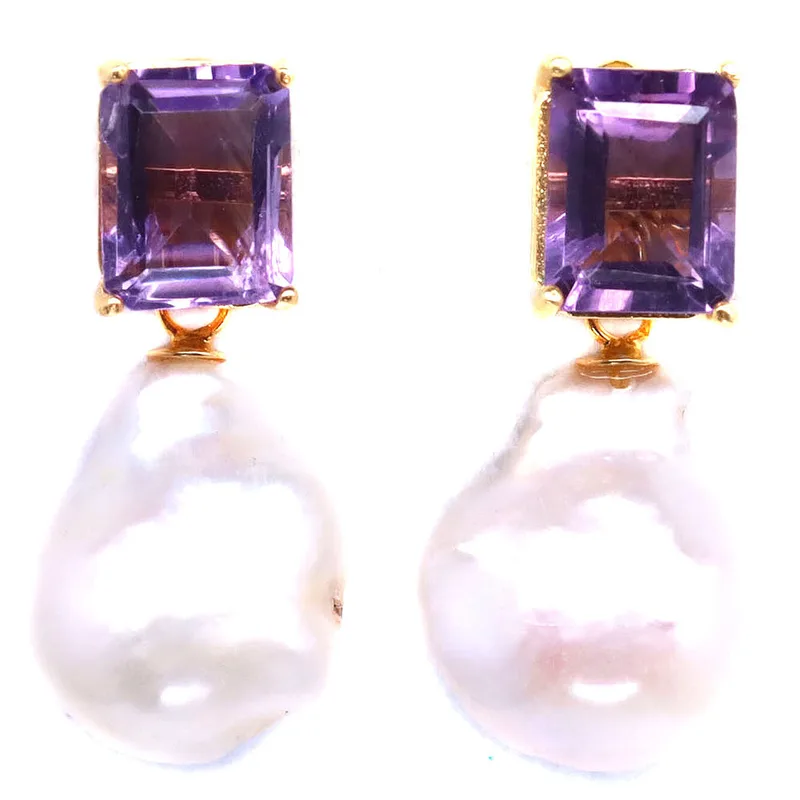Silver Gilt Amethyst and Pearl Earrings