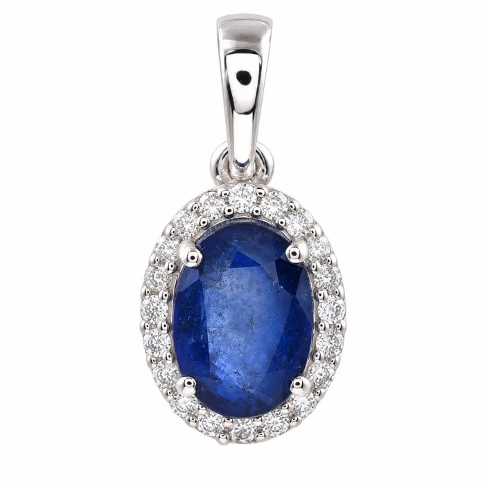 Pendant - 14 kt. White gold - 2.20ct. tw. Sapphire - Diamond