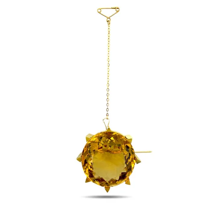 Brooch - 22 kt. Yellow gold, Exclusive 22K Yellow Gold Scottish citrine Dynamic Polo Brooch Citrine