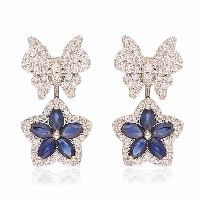Earrings - 18 kt. White gold Sapphire - Diamond