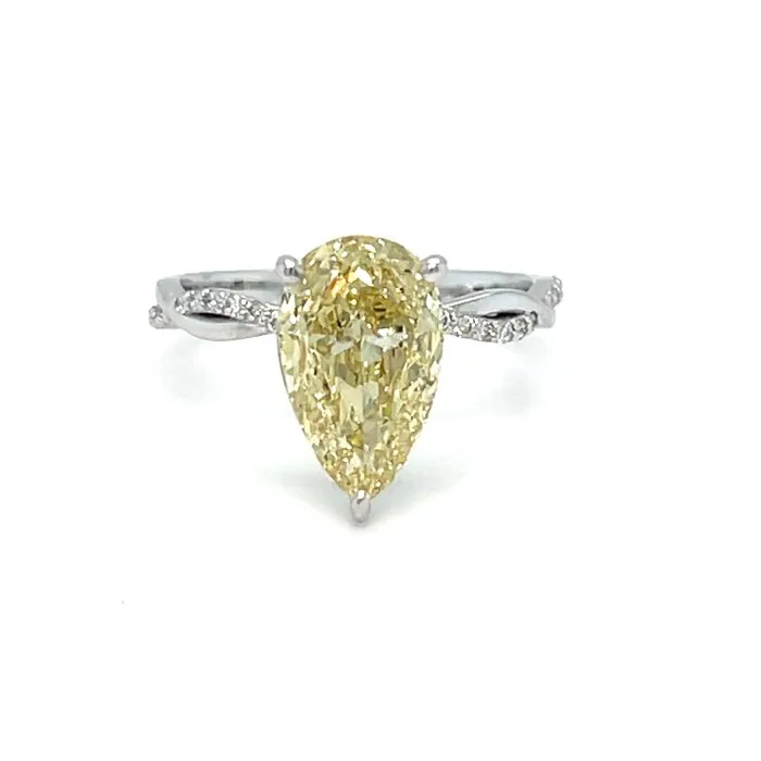 Ring - 14 kt. White gold - 3.07ct. tw. Yellow Diamond (Fancy coloured lab-grown diamond) - Diamond