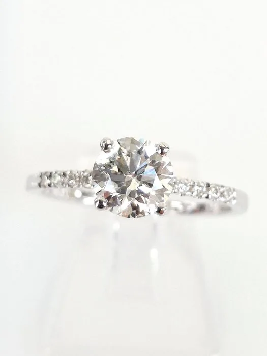 Engagement ring - 14 kt. White gold - 1.02ct. tw. Diamond (Natural) - Diamond