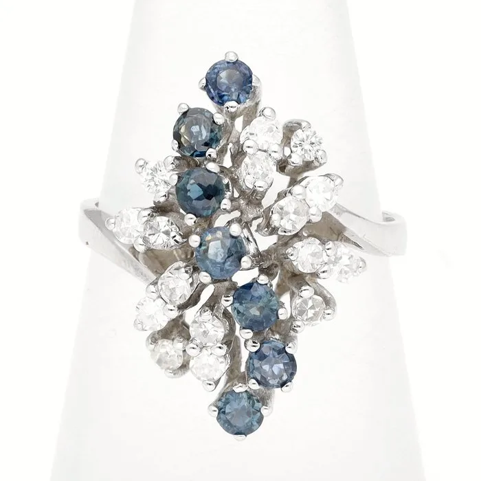 Ring - 14 kt. White gold - Diamond - Sapphire