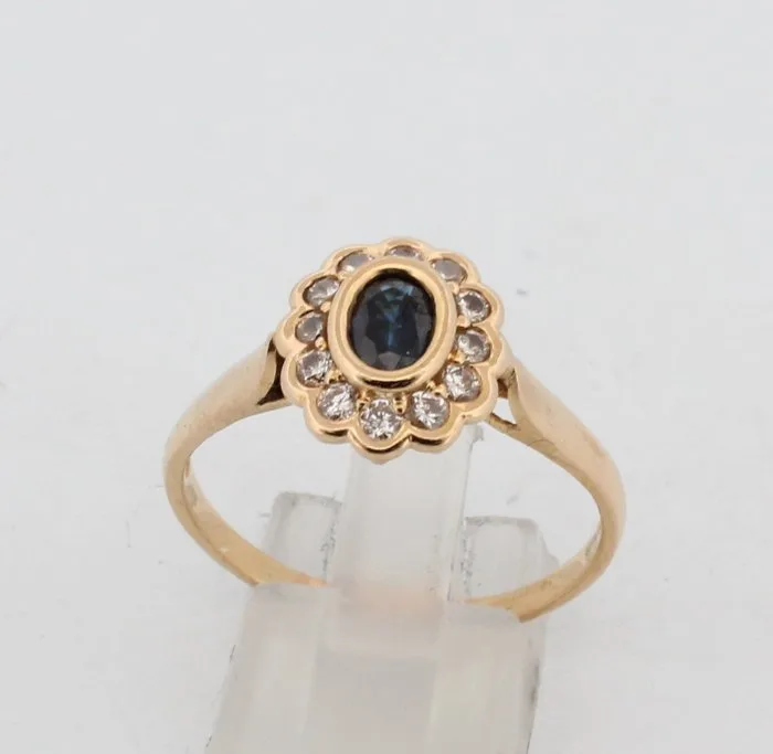 Ring - 18 kt. Yellow gold Sapphire - Diamond