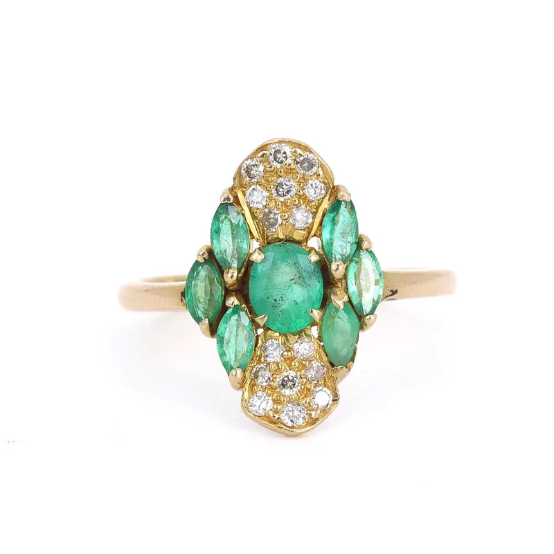 18CT Gold Emerald & Diamond Set Ring