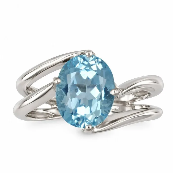 Ring - 18 kt. White gold - 2.50ct. tw. Topaz - Diamond - Made in Italy - Handmade