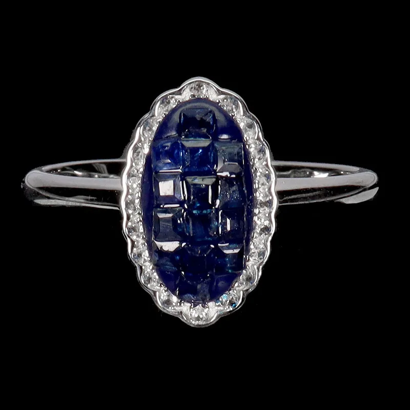 Princess Cut Sapphire Silver Ring