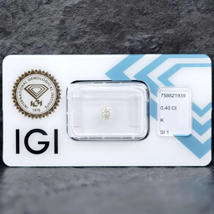 1 pcs Diamond (Natural) - 0.40 ct - Oval - K - SI1 - International Gemological Institute (IGI)
