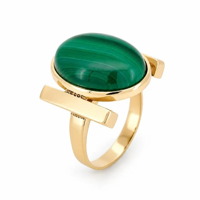 Ring - 18 kt. Yellow gold, Malachite - 9.00ct. tw. - Made in Italy - Handmade