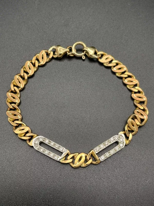 Two Tone 9 Carat Gold and Gemstone Curb Link Bracelet