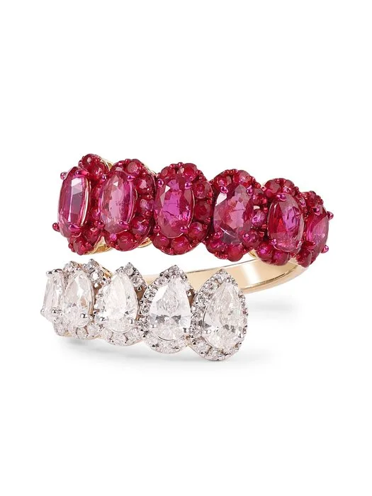 Statement ring - 14 kt. Yellow gold - 3.71ct. tw. Ruby - Diamond - No Heat Mozambique Rubies