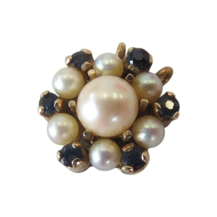 9ct Gold Clasp set with small Sapphires and Pearls 2.4g gross