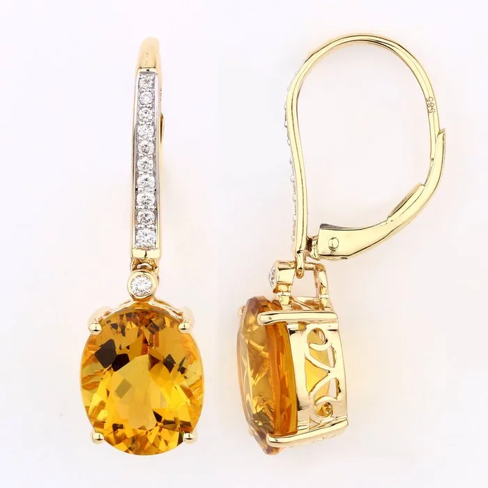 Earrings - 14 kt. Yellow gold - 6.88ct. tw. Heliodor - Diamond - Certified Gold jewelry