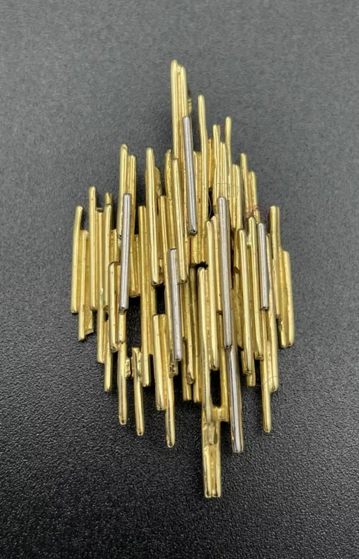 18K Yellow and White Gold Modernist Brutalist Brooch Pendant