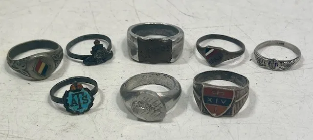 A collection of Military patriotic - regimental rings to include sweetheart and trench art examples
