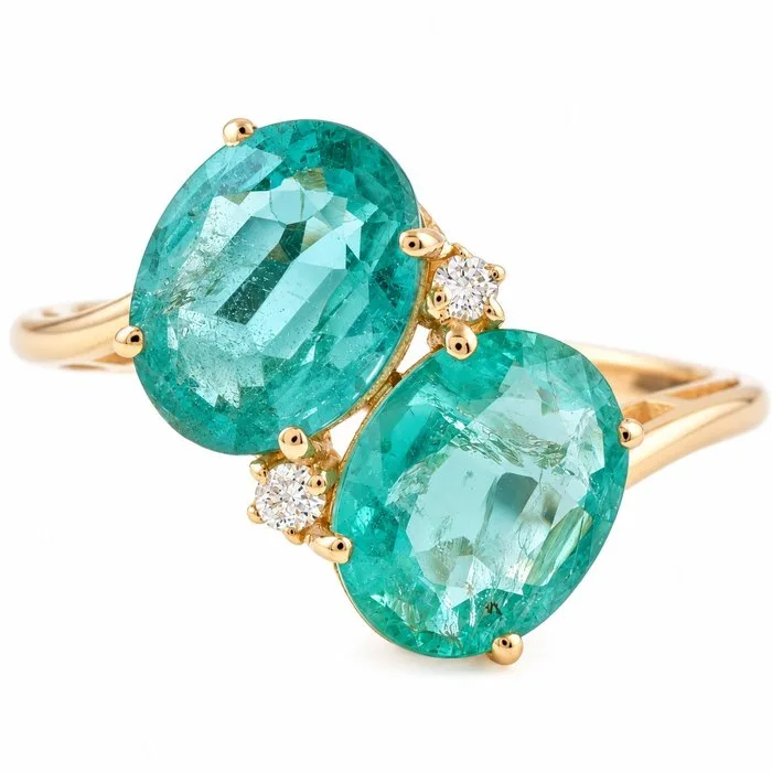 Ring - 14 kt. Yellow gold - 3.50ct. tw. Emerald - Diamond