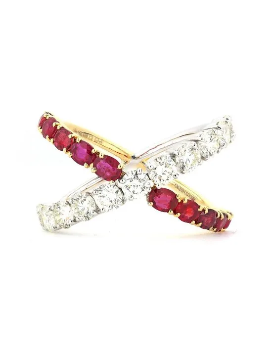 Statement ring - 14 kt. Yellow gold, White gold - 2.77ct. tw. Ruby - Diamond - No Heat Mozambique Rubies