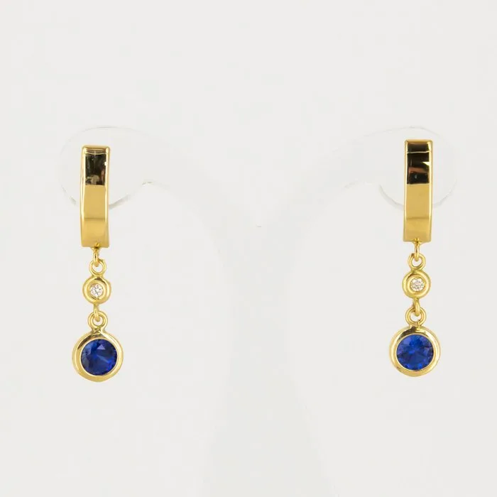 Earrings - 18 kt. Yellow gold Sapphire - Diamond
