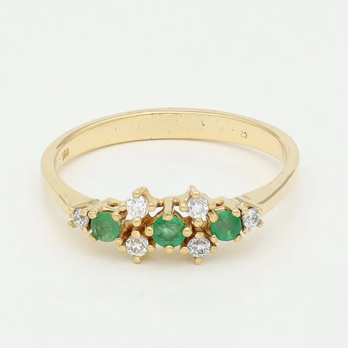 Ring - 18 kt. Yellow gold - Diamond - Emerald