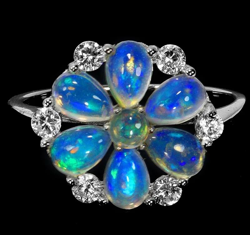 Opal Silver Cluster Ring