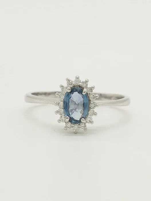 Ring - 18 kt. White gold Topaz - Diamond