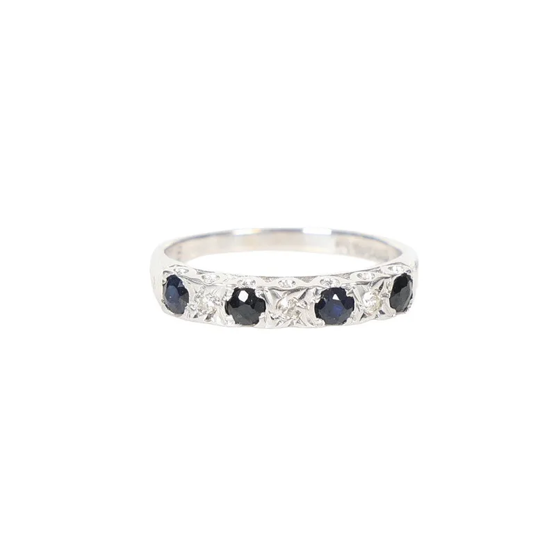 A 9 Carat White Gold, Diamond & Sapphire Ring