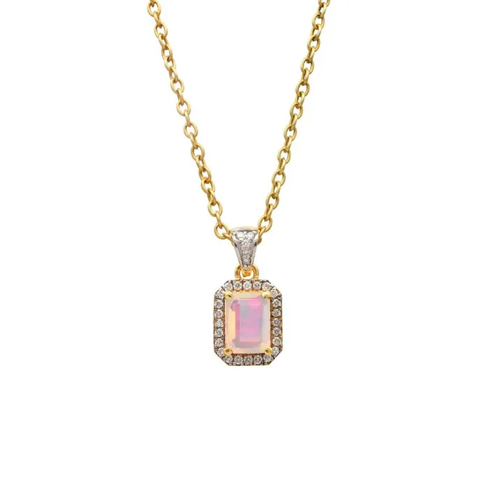 Pendant - 14 kt. Yellow gold - 0.91ct. tw. Opal - Diamond - Halo Pendant