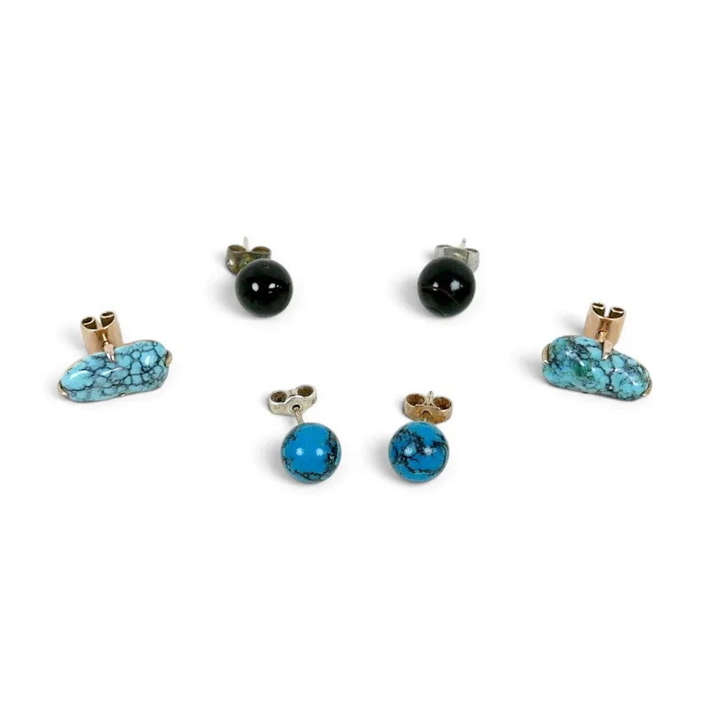 Three Pairs of Stud Earrings Including a 14CT Gold Turquoise Pair