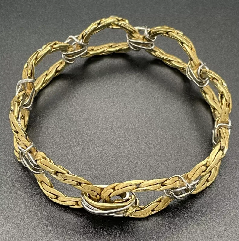 Eight Link Two Tone 18 Carat Gold Woven Bracelet