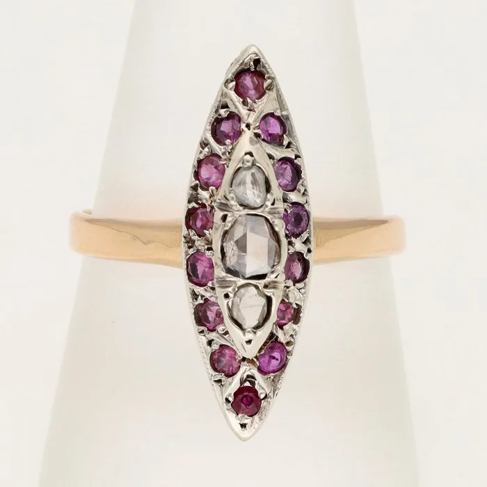Ring - 18 kt. Yellow gold Diamond (Natural) - Ruby