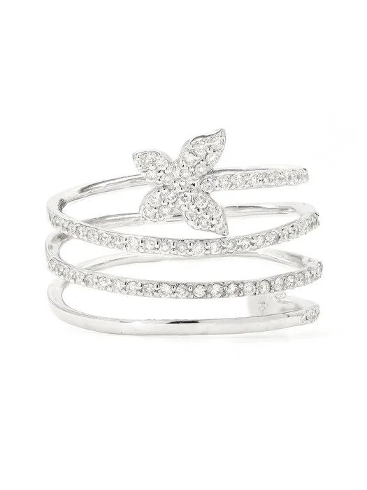 Statement ring - 14 kt. White gold - 0.41ct. tw. Diamond (Natural) - Spiral Butterfly Ring