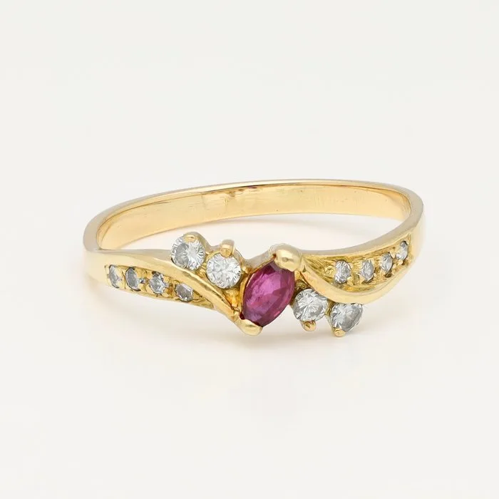 Ring - 18 kt. Yellow gold Diamond (Natural) - Ruby