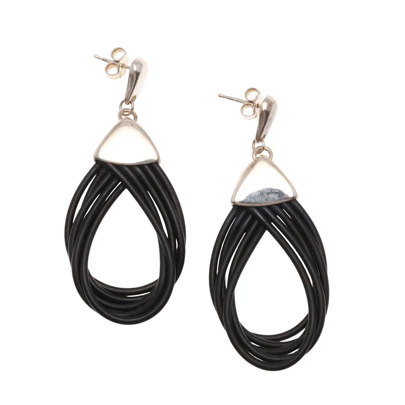 A Pair of Silver and Rubber Drop Earrings