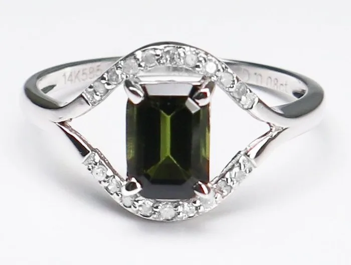 Ring - 14 kt. White gold Tourmaline - Diamond