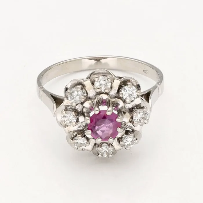 Ring - 18 kt. White gold Diamond (Natural) - Ruby