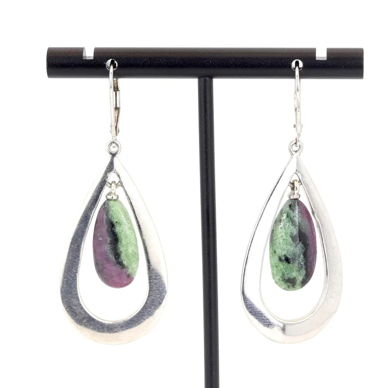 Zoisite Ruby Silver Earrings