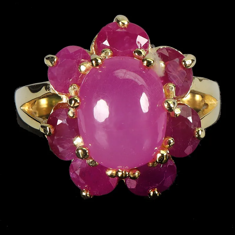 Ruby Silver Gilt Cluster Ring