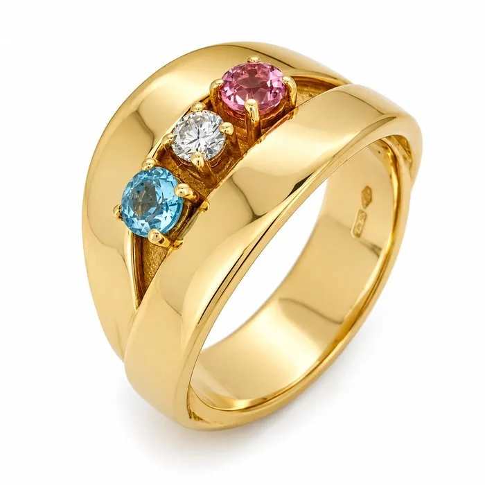 Ring - 18 kt. Yellow gold - 0.60ct. tw. Sapphire - Aquamarine - Made in Italy - Handmade