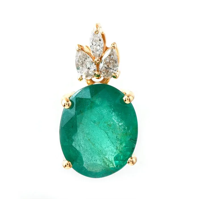 Pendant - 14 kt. Yellow gold - 2.70ct. tw. Emerald - Diamond