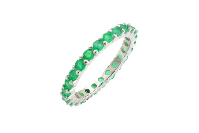 Eternity ring - 14 kt. White gold - 1.26ct. tw. Emerald