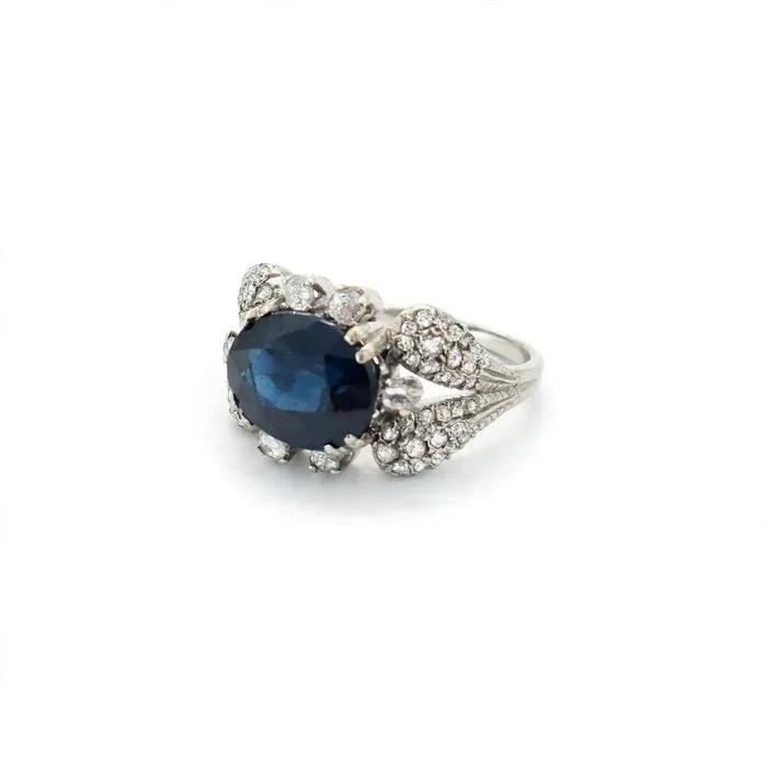 Ring - 18 kt. White gold Sapphire - Diamond