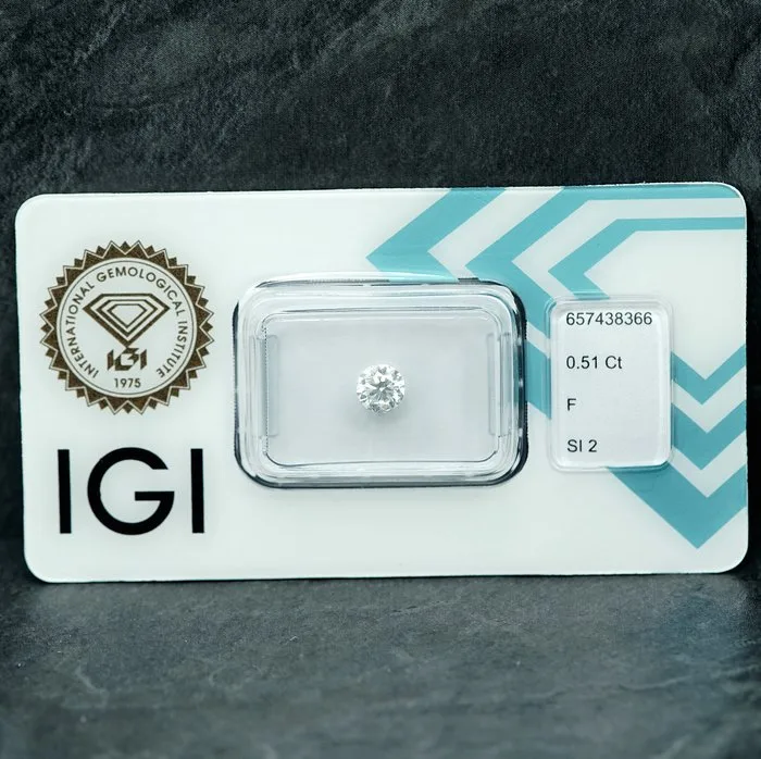 1 pcs Diamond (Natural) - 0.51 ct - Round - F - SI2 - International Gemological Institute (IGI)