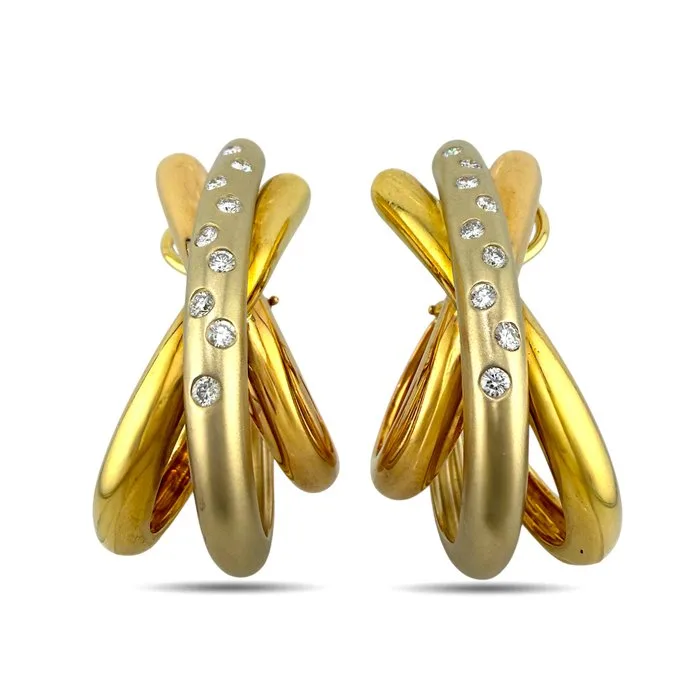 Earrings - 18 kt. Yellow gold, 18K Tri-Color Gold 0.72ct Diamond Clip-On Earrings, White gold, Rose gold - 0.72ct. tw. Diamond (Natural)
