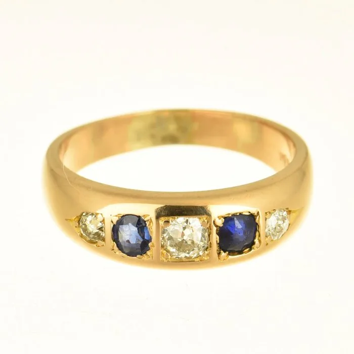 Ring - 18 kt. Yellow gold Diamond (Natural) - Sapphire