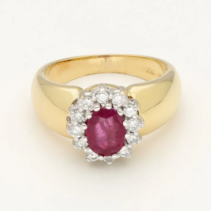 Ring - 18 kt. Yellow gold Diamond (Natural) - Ruby