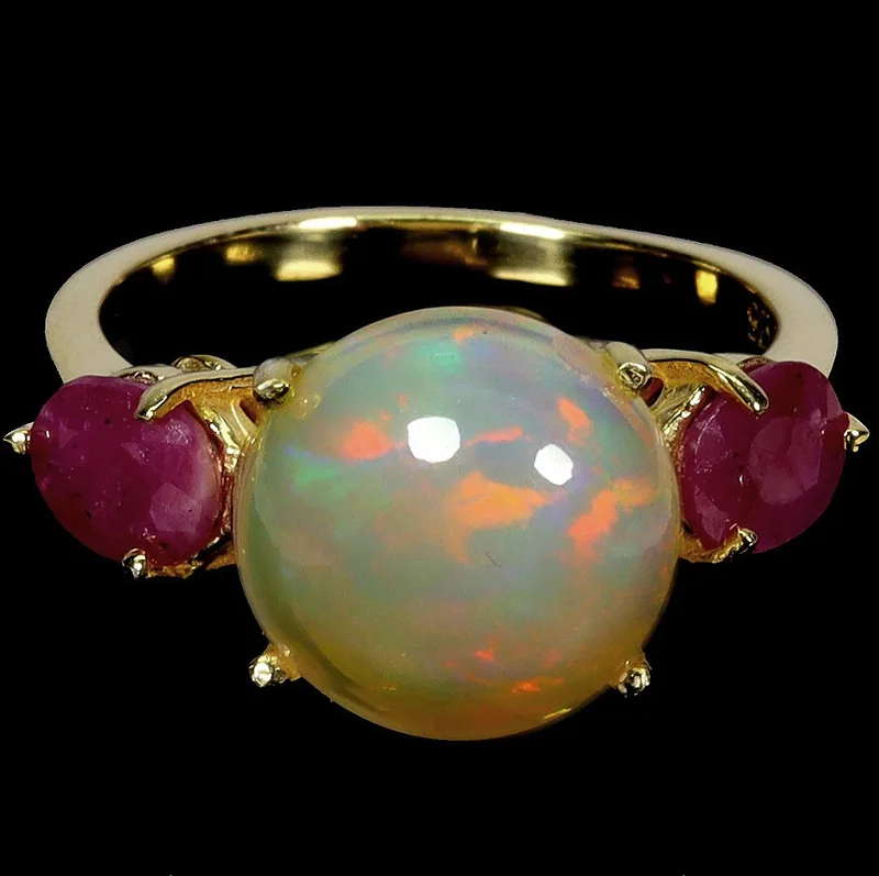 Opal and Ruby Silver Gilt Ring