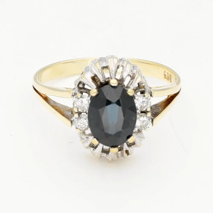 Ring - 14 kt. Yellow gold Sapphire - Diamond