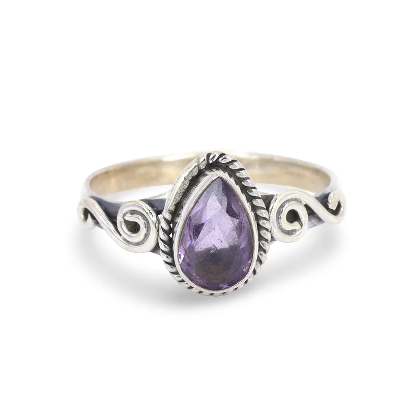 Pear Amethyst Silver Ring