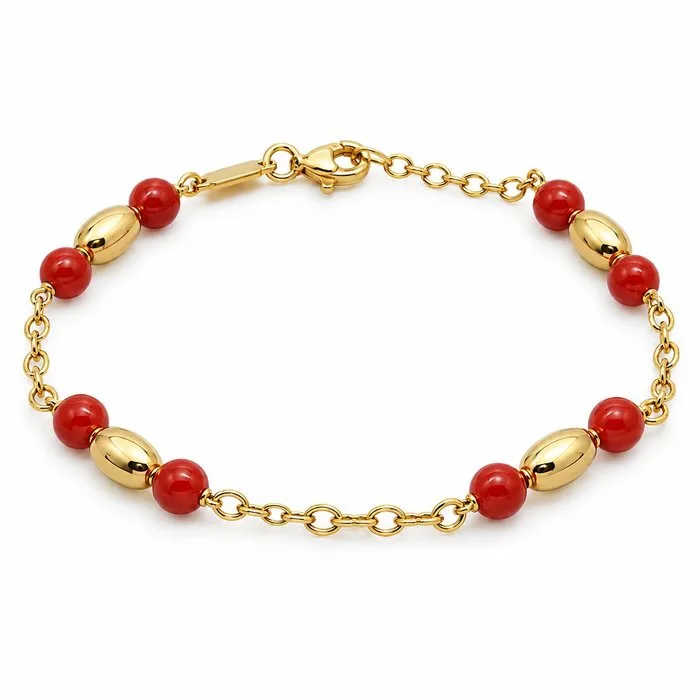 Bracelet - 18 kt. Yellow gold Coral - Made in Italy - Handmade